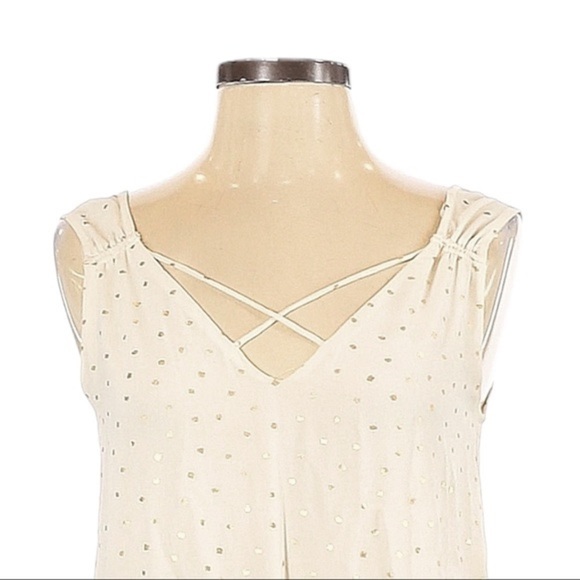 ๐บ Zara Lurex Gold Polka Dot Ivory V-Neck Sleeveless Ruched Blouse Size XS - Picture 3 of 10